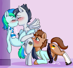 Size: 3354x3102 | Tagged: explicit, artist:anibaruthecat, oc, oc:cyan lightning, oc:heroic armour, against wall, anal, anal creampie, anal orgasm, analingus, analingus on male, backbend, bedroom eyes, bending, bipedal, bipedal leaning, blushing, canon x oc, clothes, colt, colt on colt, creampie, crossdressing, cum, cum while penetrated, cumming, drool, eyes closed, foal, foalcon, from behind, from front, g4, gay, group sex, hands free, horn, horsecock, imported from derpibooru, kiss on the lips, kissing, leaning, looking pleasured, male, male on male analingus, mary janes, nudity, oral, orgasm, orgasm cumshot, pegasus, penetration, penis, pony, pony on pony action, reverse foalcon, rumble, scarf, sex, shoes, short mane, simultaneous orgasm, skirt, socks, standing, standing sex, suspended congress, sweater, threesome, trio, unicorn, wall