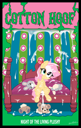 Size: 2000x3148 | Tagged: explicit, artist:sherathoz, oc, oc:cotton hoof, alternate version, bed, bedroom eyes, broken toy, commission, creampie, cum, cum everywhere, cum on bed, cum on bed sheets, cum on carpet, cum on floor, cum on hair, cum on nose, cum on toy, cum on wall, cum version, excessive cum, facial, female, fetish, filly, foal, foalcon, goosebumps, imported from derpibooru, living toy, looking at you, merch sexploitation, nudity, oc only, original species, parody, plush pony, plushie, plushophilia, sitting, solo, solo female, spread legs, spreading, teddy bear, toy, vaginal creampie, vulva