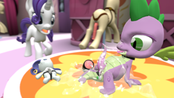 Size: 3840x2160 | Tagged: explicit, artist:sporealtair, rarity, spike, 3d, anal insertion, anus, butt, carousel boutique, collar, covered in cum, crush plush, cum, dildo, dragon, female, fleshlight, foalcon, g4, genital slit, genital slit penetration, horn, imported from derpibooru, indoors, insertion, male, mare, nudity, penetrable sex toy, penetration, penis, plushie, pony, pony plushie, sex toy, ship:sparity, shipping, slit, source filmmaker, straight, strapon, tapered penis, unicorn
