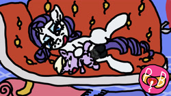 Size: 3200x1800 | Tagged: explicit, artist:paciblabber, rarity, 1000 hours in ms paint, baby, baby pony, babycon, crappy art, dark genitals, dinky hooves, fainting couch, female, filly, foal, foalcon, futa, futa on female, futa on filly, futa rarity, g4, horn, horsecock, imported from derpibooru, intersex, nudity, open mouth, penetration, penis, pony, sex, unicorn, vaginal, vaginal secretions