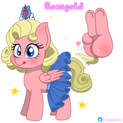 Size: 3072x3072 | Tagged: explicit, artist:juniverse, oc, oc:rosegold, anus, butt, clothes, colored, commission, drawing, female, filly, foal, foalcon, imported from derpibooru, jewelry, nudity, oc only, pegasus, plot, ponut, pony, pony town, simple background, skirt, solo, solo female, stars, tiara, tongue out, transparent background, underhoof, vulva