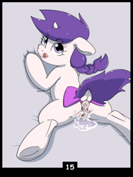 Size: 6000x8000 | Tagged: explicit, artist:imposter dude, oc, oc:snowie aura, anus, bow, comic, cum, female, filly, foal, foalcon, frog (hoof), hooves, horn, imported from derpibooru, nudity, oc only, pony, solo, solo female, tail, tail bow, underhoof, unicorn, vulva