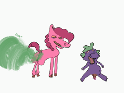 Size: 2732x2048 | Tagged: explicit, grotesque, artist:butthairy, pinkie pie, spike, abomination, anatomically correct, animated, anus, baby, birth through penis, birthing, butt, cloven hooves, dracony, dragon, duo, earth pony, fart, fart cloud, fart fetish, female, fetish, foalcon, g4, gif, hybrid, imported from derpibooru, interspecies offspring, loop, male, male pregnancy, not salmon, nudity, offspring, op is on drugs, open mouth, orange sclera, parent:pinkie pie, parent:spike, parents:pinkiespike, penis, perfect loop, plot, pony, pregnant, raised tail, ship:pinkiespike, shipping, simple background, straight, stylistic suck, tail, unshorn fetlocks, vulva, wat, white background, why, wrinkly penis, wtf