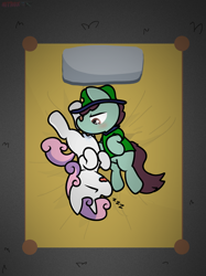 Size: 2048x2732 | Tagged: explicit, artist:nitrox, sweetie belle, oc, oc:leafy trail, badge, band-aid, band-aid on nose, bed, bedroom, blank flank, blushing, brown eyes, canon x oc, carpet, clothed female nude female, clothes, commission, cunnilingus, drool, duo, earth pony, earth pony oc, eyes closed, female, fetish, filly, filly oc, filly on filly, foal, foalcon, g4, hat, horn, imported from derpibooru, lesbian, molestation, no nose, nudity, oblivious, onomatopoeia, open mouth, oral, personal space invasion, pillow, pony, sex, sleeping, somnophilia, sound effects, tongue out, unicorn, vulva, watermark, zzz