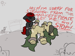 Size: 2732x2048 | Tagged: explicit, grimdark, artist:background pony #b6c5, oc, oc:mossy mellow, oc:razor blade, oc:razor blade (batches of ponies), age difference, anal, anal creampie, anonymous artist, bear, black fur, blindfold, broken horn, camera, click, coloring mistake, colt, colt on stallion, creampie, cum, dialogue, duo focus, ear piercing, edgy, emo, erection, exhibitionism, eyes closed, first orgasm, first time, foal, foalcon, foaldom, gay, green mane, gritted teeth, horn, horsecock, humiliation, implied market, implied stealing, imported from derpibooru, long mane male, long tail, male, male on male rape, males only, market, missionary position, nudity, oc only, orgasm, pedobear, penetration, penis, penis size difference, piercing, pony, public, public humiliation, public nudity, public sex, public use, public use as punishment, punishment, rape, rape as punishment, red and black oc, red mane, reverse foalcon, screaming, sex, shackled, shackles, size difference, spread legs, spreading, stallion, tail, taking a photo, teeth, thief, watching, yelling