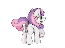 Size: 2732x2048 | Tagged: explicit, artist:fursicle, sweetie belle, anatomically correct, anus, blank flank, butt, digital art, dock, female, filly, foal, foalcon, g4, happy, horn, imported from derpibooru, looking ahead, nudity, plot, ponut, pony, raised hoof, rear view, sexually oblivious, shading, simple background, smiling, solo, solo female, standing on three hooves, sweetie butt, tail, transparent background, underhoof, unicorn, vaginal secretions, vulva, white fur