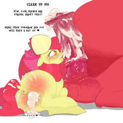 Size: 3139x3138 | Tagged: explicit, grimdark, artist:llkki, apple bloom, abuse, afterrape, aftersex, age difference, alternate version, anus, apple bloom's bow, applebuse, applecest, balls, big macintosh, big penis, bow, brother and sister, butt, creampie, crying, cum, dialogue, earth pony, excessive cum, fat, female, filly, floppy ears, foal, foalcon, g4, hair bow, horsecock, implied rape, implied scootaloo, implied sweetie belle, implied vaginal, imported from derpibooru, incest, licking, licking cock, male, nudity, offscreen character, offscreen male, oral, penis, plot, ponut, pony, rape, sex, siblings, stallion, stallion on filly, straight, tongue out, vaginal creampie