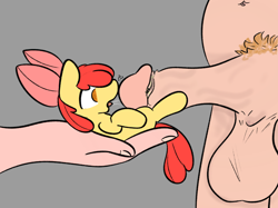 Size: 2732x2048 | Tagged: explicit, artist:fursicle, apple bloom, alternate character, alternate version, apple bloom's bow, balls, belly, belly button, bow, drool, drool string, earth pony, female, filly, foal, foalcon, g4, gray background, hair bow, hand, holding a pony, human, human male, human male on filly, human on filly, human on pony action, imported from derpibooru, interspecies, male, micro, microphilia, nudity, offscreen character, offscreen human, offscreen male, oral, penis, pony, pubic hair, question mark, sex, simple background, smegma, straight, tongue out