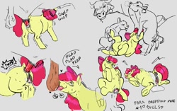 Size: 850x534 | Tagged: explicit, artist:llkki, apple bloom, abdominal bulge, aftersex, age difference, anal, anal orgasm, apple bloom's bow, ball licking, balls, blowjob, blushing, bovine, bovine on equine action, bow, bull, bull cock, calf, calf on foal, creampie, cum, cumming, ear tag, earth pony, exhausted, female, filly, foal, foalcon, from front, g4, gray background, group sex, hair bow, hands free, heart, hoers, imported from derpibooru, interspecies, licking, male, nudity, oral, orgasm, part of a set, penetration, penis, plap, pony, sex, simple background, straight, sweat, tongue out, vaginal, vaginal creampie