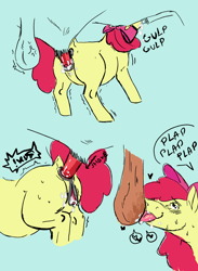 Size: 1984x2716 | Tagged: explicit, artist:llkki, apple bloom, age difference, anal, anal orgasm, apple bloom's bow, ball licking, balls, blowjob, blushing, bovine, bovine on equine action, bow, bull, bull cock, creampie, cum, cumming, earth pony, female, filly, foal, foalcon, g4, group sex, hair bow, hands free, heart, hoers, imported from derpibooru, interspecies, licking, male, nudity, oral, orgasm, part of a set, penetration, penis, pony, sex, straight, sweat, vaginal, vaginal creampie