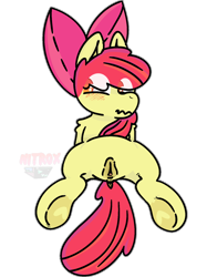 Size: 2048x2732 | Tagged: explicit, artist:nitrox, apple bloom, anatomically correct, anus, apple bloom's bow, blushing, bow, cute, digital art, earth pony, female, filly, foal, foalcon, fur, g4, hair bow, imported from derpibooru, looking away, nervous, nudity, pony, simple background, solo, solo female, transparent background, underhoof, vulva, watermark, wavy mouth