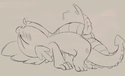Size: 1980x1200 | Tagged: explicit, artist:dtcx97, spike, ahegao, backbend, blushing, cloaca, cum, cumming, dragon, erection, foalcon, g4, genital slit, imported from derpibooru, male, monochrome, nudity, open mouth, penis, sketch, solo, solo male, tongue out