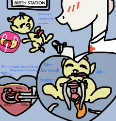 Size: 766x800 | Tagged: explicit, artist:paciblabber, 1000 hours in ms paint, baby, baby pony, babycon, cervical insertion, cervix, female, filly, foal, foalcon, g4, imported from derpibooru, nudity, nurse redheart, ovaries, pony, pumpkin cake, speculum, spread legs, spreading, umbilical cord, uterus, vagina, vulva, x-ray