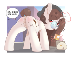 Size: 2675x2143 | Tagged: explicit, artist:chaosllama, oc, oc:mocha bean macchiato, anatomically correct, anus, ass up, beanie, butt, butt freckles, casual nudity, crotchboobs, dock, face down ass up, female, filly, foal, foalcon, freckles, glasses, hat, horn, imported from derpibooru, looking at you, looking back, looking back at you, magic, magic aura, nipples, nudity, oc only, open mouth, plot, ponut, pony, tail, teats, teenager, telekinesis, unicorn, vulva