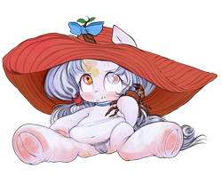 Size: 1361x1080 | Tagged: explicit, artist:darkstylerz, oc, oc:milhrena von krugens fldavnucl of smrt nemůže být poražena pouze odložena, belly, belly button, casual nudity, chubby, colored, crab, crotchboobs, cute, cute porn, earth pony, female, filly, foal, foalcon, frog (hoof), hat, hoofbutt, hooves, imported from derpibooru, nipples, nudity, pony, ribbon, simple background, spreading, transparent background, underhoof, vulva