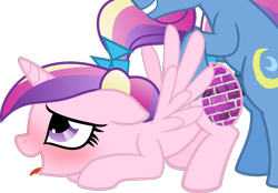 Size: 863x600 | Tagged: explicit, artist:the smiling pony, age difference, ahegao, alicorn, alternate version, bedroom eyes, blushing, brick booty, edit, floppy ears, foalcon, forced meme, g4, horn, imported from derpibooru, looking pleasured, night light, open mouth, princess cadance, smiling, spread wings, teen princess cadance, tongue out, unicorn, wingboner, wings