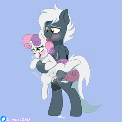 Size: 3070x3070 | Tagged: explicit, artist:juniverse, sweetie belle, oc, oc:tempest streamrider, after vaginal, age difference, ahegao, alternate version, bedroom eyes, blushing, canon x oc, creampie, crotchboobs, cum, cum version, cumming, female, filly, foal, foalcon, g4, horn, imported from derpibooru, male, nipples, nudity, open mouth, pegasus, penetration, penis, pony, sex, stallion, stallion on filly, straight, tongue out, unicorn, vaginal, vaginal creampie, vaginal secretions, vulva