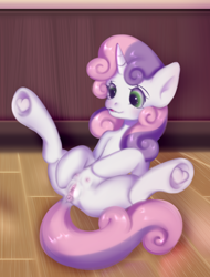 Size: 2636x3466 | Tagged: explicit, artist:kittencoffin, sweetie belle, anus, clitoris, crotchboobs, female, filly, foal, foalcon, g4, horn, hybrid vulva, imported from derpibooru, nipples, nudity, pony, solo, solo female, teats, unicorn, vulva