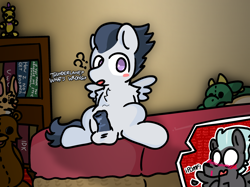 Size: 2732x2048 | Tagged: explicit, artist:nightstar, age difference, bedroom, blood, blushing, book, bookshelf, brothers, chest fluff, colt, confused, cute, dialogue, duo, duo male, foal, foalcon, fredbear plush, g4, gay, horsecock, imminent incest, imminent rape, imminent sex, imported from derpibooru, incest, male, nosebleed, nudity, onomatopoeia, pedobear, pegasus, penis, plushie, pomf, pony, question, question mark, rumble, seams, sexually oblivious, ship:rumblelane, shipping, shoulder fluff, sibling incest, siblings, sitting, sitting on bed, spread wings, stallion, stallion on colt, text, thunderlane, wingboner, wings
