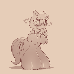 Size: 1200x1200 | Tagged: explicit, artist:cold-blooded-twilight, silver spoon, big crotchboobs, bipedal, blushing, crotchboob squish, crotchboobs, earth pony, female, filly, floating heart, foal, foalcon, g4, glasses, hanging crotchboobs, heart, heart eyes, huge crotchboobs, imported from derpibooru, jewelry, monochrome, necklace, nipples, nudity, oppai loli, pearl necklace, pony, simple background, solo, solo female, tail, tan background, wingding eyes