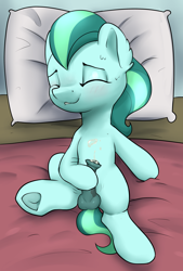 Size: 2696x4000 | Tagged: explicit, artist:dumbwoofer, bed, blushing, colt, crystal pony, cum, cum on body, cumming, ear fluff, earth pony, eyes closed, foal, foalcon, g4, hoof on penis, horsecock, imported from derpibooru, leaning back, lip bite, male, masturbation, motion lines, mottled genitals, nudity, on bed, orgasm, penis, pillow, pony, reasonably sized balls, reasonably sized genitals, reasonably sized penis, solo, solo male, sweat, sweatdrop, topaz gleam, underhoof