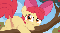 Size: 1920x1080 | Tagged: explicit, apple bloom, ai composition, ai content, anus, apple, apple tree, blushing, clitoris, cloud, crotchboobs, delicious flat crotch, dock, earth pony, female, filly, foal, foalcon, food, g4, imported from derpibooru, looking at you, looking back, looking back at you, nipples, nudity, outdoors, pony, prompter needed, raised tail, show accurate, show accurate porn, smiling, smiling at you, solo, solo female, tail, teats, tree, tree branch, vulva