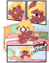Size: 2200x2828 | Tagged: explicit, artist:sherathoz, oc, oc:polar wind, aftersex, age difference, angry, armpits, bed, bedroom, chest fluff, comic, commission, crotchboobs, cum, cum on bed sheets, cum on body, cum on tail, cum on vulva, cum pool, dialogue, dubious consent, excessive cum, female, filly, foal, foalcon, glasses, implied father and daughter, implied incest, implied oc:lightning bolt, implied somnophilia, imported from derpibooru, incest, indoors, male, morning ponies, nipples, nudity, oc only, on bed, pegasus, pony, screaming, solo, solo female, stallion, stallion on filly, straight, surprised, tail, vulva, waking up