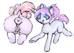 Size: 880x631 | Tagged: explicit, artist:goregys, oc, anatomically correct, anus, blank flank, butt, clitoris, dock, earth pony, female, filly, foal, foalcon, hair tie, imported from derpibooru, nudity, oc only, pigtails, plot, ponut, pony, tail, vagina, vulva