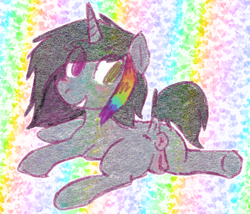 Size: 912x779 | Tagged: explicit, artist:goregys, oc, anatomically correct, anus, blank flank, butt, dock, female, filly, foal, foalcon, horn, imported from derpibooru, nudity, oc only, plot, ponut, pony, presenting, striped hair, tail, unicorn, vulva