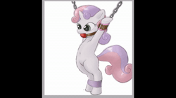 Size: 1280x720 | Tagged: explicit, artist:lahsparkster, sweetie belle, animated, bdsm, edit, edited screencap, female, filly, fixed, foal, foalcon, g4, horn, imported from derpibooru, screencap, semi-anthro, simple background, solo, solo female, sound, trash, unicorn, vulgar, webm, white background
