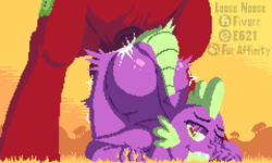 Size: 720x432 | Tagged: explicit, artist:loose noose, spike, age difference, anal, anal creampie, big macintosh, creampie, cum, dragon, earth pony, foalcon, g4, gay, grass, heart, heart eyes, imported from derpibooru, interspecies, larger male, male, one eye closed, outdoor sex, outdoors, penetration, pony, sex, ship:spikentosh, shipping, shivering, size difference, smaller male, smiling, tree, wingding eyes