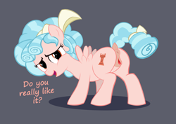 Size: 6071x4299 | Tagged: explicit, artist:adastra, anus, butt, clitoris, cozy glow, female, filly, foal, foalcon, g4, gray background, imported from derpibooru, looking at you, nudity, pegasus, plot, pony, raised tail, simple background, smiling, smiling at you, solo, solo female, tail, talking, talking to viewer, vulva