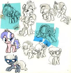 Size: 2368x2428 | Tagged: explicit, artist:heartlurch, diamond tiara, silver spoon, :3, anus, bleh, braid, butt, clothes, earth pony, female, filly, foal, foalcon, g4, glasses, hair tie, imported from derpibooru, jewelry, legwear, nudity, plot, ponut, pony, socks, thigh highs, tiara, traditional art, vagina, vulva