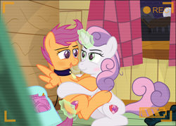 Size: 9773x7000 | Tagged: explicit, artist:gollygosh, scootaloo, sweetie belle, against wall, bag, bedroom eyes, blushing, camera shot, clubhouse, collar, condom, crusaders clubhouse, curtains, dildo, drool, drool string, duo, duo female, female, filly, filly on filly, foal, foalcon, g4, heart, heart eyes, horn, imported from derpibooru, indoors, kissing, lesbian, looking at each other, looking at someone, magic, messy mane, moon, night, pegasus, pet play, pony, saddle bag, scootapet, sex, sex toy, show accurate, show accurate porn, smug, spread wings, standing sex, suspended congress, tail, tail trail, unicorn, vaginal secretions, vector, window, wingding eyes, wings