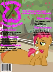Size: 1080x1485 | Tagged: explicit, artist:dustin thomas hogan, babs seed, series:teatania, alternate cutie mark, apple, apple tree, big crotchboobs, crotchboobs, derpibooru exclusive, earth pony, female, filly, foal, foalcon, g4, huge crotchboobs, hyper, hyper crotchboobs, hyper nipples, imported from derpibooru, impossibly large crotchboobs, magazine, nipples, nudity, oppai loli, pony, sweet apple acres, tree