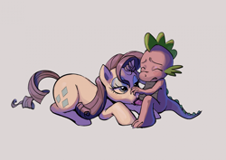 Size: 2279x1616 | Tagged: explicit, artist:dana_amurka, rarity, spike, age difference, bedroom eyes, blowjob, dragon, duo, duo male and female, erection, eyes closed, female, foalcon, g4, gray background, horn, horn grab, imported from derpibooru, interspecies, lying down, male, mare, nudity, oral, penis, pony, prone, sex, ship:sparity, shipping, simple background, sitting, straight, tail, unicorn, wingless spike
