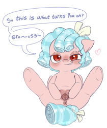 Size: 1260x1500 | Tagged: explicit, anatomically correct, anatomically incorrect crotchboobs, anonymous artist, anus, blushing, brat, clitoris, cozy glow, crotchboobs, female, filly, floating heart, foal, foalcon, g4, heart, imported from derpibooru, kinkshaming, nipples, nudity, pegasus, pony, presenting, presenting pussy, shaming, simple background, smug, solo, solo female, speech bubble, spread pussy, spreading, underhoof, vagina, vulva, white background
