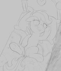 Size: 1519x1770 | Tagged: explicit, artist:dtcx97, scootaloo, anatomically incorrect crotchboobs, anus, bed, crotchboobs, female, filly, foal, foalcon, g4, imported from derpibooru, lying down, masturbation, monochrome, nipples, nudity, on back, open mouth, pegasus, pillow, pony, sketch, solo, solo female, spread legs, spreading, teats, underhoof, vaginal secretions, vulva, wings