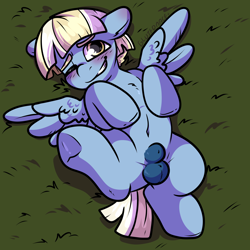 Size: 2000x2000 | Tagged: explicit, artist:gluttonace, balls, colt, foal, foalcon, friendship student, g4, imported from derpibooru, lying down, male, nudity, on back, one eye closed, pegasus, pony, presenting, sheath, sheathed, solo, solo male, spread legs, spread wings, spreading, underhoof, water spout, wingboner, wings, wink