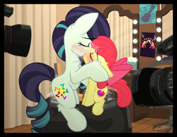 Size: 2000x1548 | Tagged: explicit, artist:sherathoz, apple bloom, age difference, anal insertion, camera, coloratura, commission, dressing room, duo, duo female, earth pony, female, females only, filly, foal, foalcon, french kiss, g4, imported from derpibooru, insertion, kissing, lesbian, mare, mare on filly, pony, sex toy, ship:colorabloom, shipping, sybian, the cmc's cutie marks, vaginal insertion, vibrator