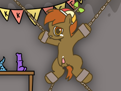 Size: 2160x1620 | Tagged: explicit, grimdark, artist:kkvector, button mash, chains, colt, crying, cub, dildo, earth pony, foal, foalcon, g4, imminent rape, imminent sex, imported from derpibooru, male, pony, rape, sad, sex, sex toy, solo, tied up