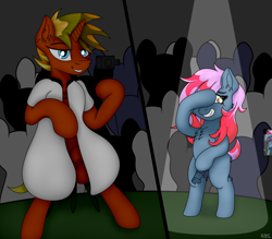 Size: 4000x3500 | Tagged: explicit, artist:sassysvczka, oc, oc:talvi, abuse, ankle fluff, awkward, awkward smile, bipedal, birthday gift, camera, chair, cheek fluff, chest fluff, clothes, commission, dickgirl, duo focus, ear fluff, earth pony, exhibitionism, female, filly, foal, foal abuse, foalcon, futa, futa oc, hoof on head, horn, horsecock, humiliation, imported from derpibooru, intersex, male, nudity, oc only, penis, pony, precum, public, public humiliation, public nudity, recording, robe, smiling, spotlight, stallion, unicorn