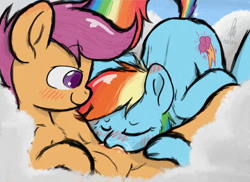 Size: 5520x4008 | Tagged: explicit, artist:hopefulsparks, rainbow dash, scootaloo, age difference, anatomically incorrect, blushing, branding, cloud, commission, covered cutie mark, cunnilingus, cutiemarking, exhibitionism, female, filly, fluids, foal, foalcon, foaldom, g4, imported from derpibooru, lesbian, nudity, oral, pegasus, pony, public sex, scootalove, sex, sex slave, ship:scootadash, shipping, sketch, slave, vaginal secretions, vulva, vulva blush, wings