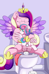Size: 4000x6000 | Tagged: explicit, artist:pvryohei, princess flurry heart, alicorn, anus, bathroom, clothes, commission, crotchboobs, egg, egg laying, female, filly, foal, foalcon, g4, imported from derpibooru, incest, infidelity, jewelry, lesbian, mare, mother and child, mother and daughter, nipples, nudity, oviposition, panties, panties aside, ponut, princess cadance, pushing, regalia, ship:flurrydance, shipping, sitting, struggling, toilet, underwear, vagina, vaginal secretions, vulva