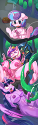 Size: 2000x6573 | Tagged: explicit, artist:choyamy, princess flurry heart, queen chrysalis, twilight sparkle, ahegao, alicorn, anthro, anthro on pony action, balls, big balls, big breasts, blushing, bondage, breasts, busty princess cadance, busty twilight sparkle, collar, crotchboobs, crying, cum, double peace sign, foal, foalcon, futa, futa filly, futa on futa, futa only, futa princess cadance, futa princess flurry heart, futa queen chrysalis, futa twilight sparkle, g4, herm, imported from derpibooru, intersex, interspecies, masturbation, nipples, nudity, open mouth, open smile, peace sign, plantigrade anthro, pony, princess cadance, smiling, source needed, spiked collar, tears of pleasure, teary eyes, tentacle porn, tentacles, tentacles on futa, tongue out, unguligrade anthro, victorious villain, vulva