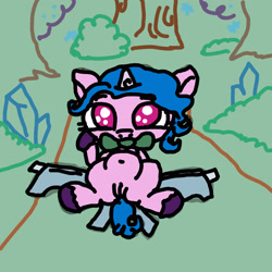 Size: 3600x3600 | Tagged: explicit, artist:paciblabber, 1000 hours in ms paint, baby, baby pony, babycon, bridlewood, diaper, female, filly, filly izzy moonbow, foal, foalcon, forest, g5, horn, imported from derpibooru, izzy moonbow, looking at you, nature, nudity, pacifier, pony, spread legs, spreading, tree, unicorn, vulva, younger