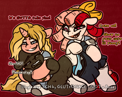 Size: 1980x1577 | Tagged: explicit, semi-grimdark, artist:gluttonace, oc, oc:rose golden, oc:sunny shores, bully, bullying, chokehold, clothes, commission, earth pony, female, filly, foal, foalcon, forced stripping, horn, imported from derpibooru, nonconsensual, oc only, panties, partially undressed, pony, school uniform, striped panties, striped underwear, stripping, underwear, undressing, unicorn, wip, your character here