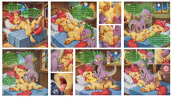 Size: 1920x1080 | Tagged: explicit, grimdark, apple bloom, spike, series:spike's sneaky snuggles, ahegao, ai composition, ai content, an egg being attacked by sperm, anus, apple, barn, bed, bedroom, bedsheets, blowjob, blushing, bow, clitoral hood, clitoris, close-up, comic, creampie, cub, cum, cum in mouth, cumming, cunnilingus, dock, dominant, dragon, dragon on pony action, dripping, dripping cum, duo, duo male and female, earth pony, egg cell, facial, female, femsub, fetish, filly, fluffy, foal, foalcon, food, french kiss, frog (hoof), full moon, g4, generator:pony diffusion v6 xl, generator:stable diffusion, hair bow, heart, heart eyes, hooves, human vulva on pony, imminent oral, imminent rape, imminent sex, imported from derpibooru, impregnation, interspecies, kissing, lamp, licking, licking ponies, lying down, male, maledom, missionary position, moaning, moaning in pleasure, monologue, moon, multiple views, nervous, nervous smile, nervous sweat, night, nonconsensual, nudity, on back, open mouth, oral, oral creampie, oral penetration, penetration, penis, pillow, pony, precum, prompter:venisoncreampie, raised hoof, raised leg, rape, sex, ship:spikebloom, shipping, sleeping, sleepy, smiling, sneaking, sneaky, somnophilia, speech bubble, spermatozoon, spread legs, spreading, starry sky, steamy, straight, submissive, surprise kiss, surprise sex, sweat, sweet apple acres, tail, talking, text, thought bubble, tongue out, underhoof, unshorn fetlocks, vagina, vaginal, vaginal creampie, vaginal secretions, vulva, wake up sex, waking up, window, wingding eyes, young