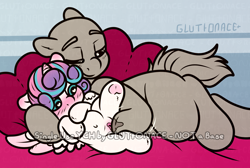 Size: 2000x1344 | Tagged: explicit, artist:gluttonace, princess flurry heart, oc, age difference, alicorn, baby, baby pony, babycon, canon x oc, chubby, commission, duo, female, filly, foal, foalcon, g4, heart, heart eyes, imported from derpibooru, molestation, nudity, personal space invasion, pony, size difference, underhoof, vagina, vulva, wingding eyes, wip, ych sketch, your character here