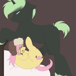 Size: 1773x1773 | Tagged: explicit, artist:extrabat, oc, oc:brat bat, oc:emerald dusk, age difference, bat pony, big penis, crying, dark genitals, ears back, fangs, female, filly, foal, foalcon, green coat, green eyes, green hair, green mane, hat, horn, imported from derpibooru, lidded eyes, lying down, makeup, male, mascara, not flutterbat, not fluttershy, nudity, oc only, oc x oc, on back, penetration, penis, pillow, pink mane, pony, red eyes, running makeup, sex, shipping, size difference, stallion, stallion on filly, straight, tongue out, unicorn, unshorn fetlocks, ushanka, vaginal, yellow coat
